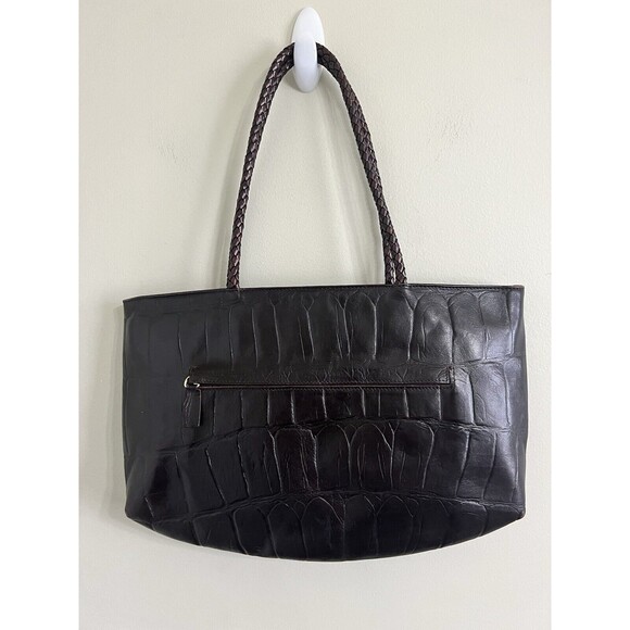 Falor Handbags - Falor Le Borse Purse Leather Brown 2 Woven 10" Handles Zip Made in Italy